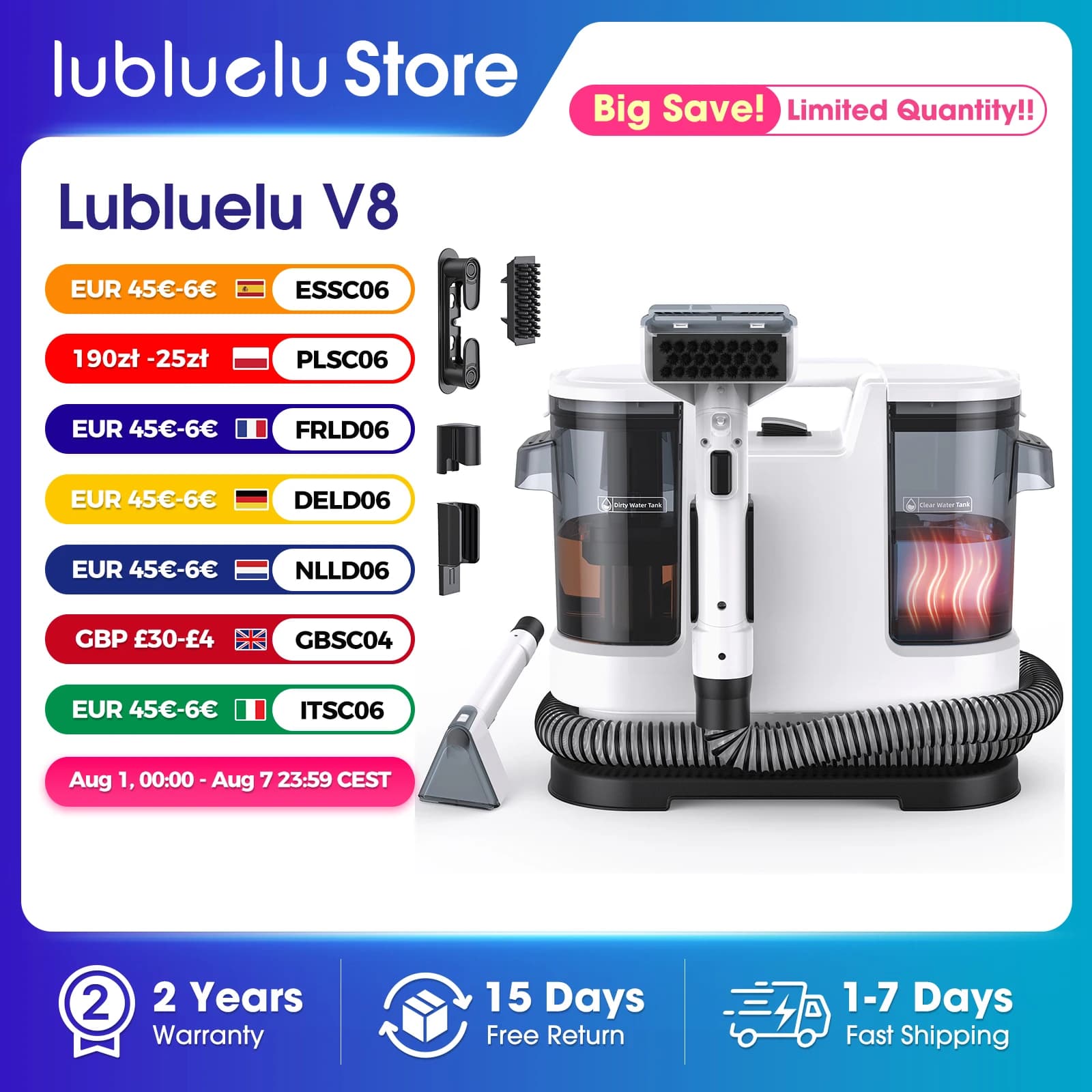 Odkurzacz piorący Lubluelu V8 800W z gorącą wodą