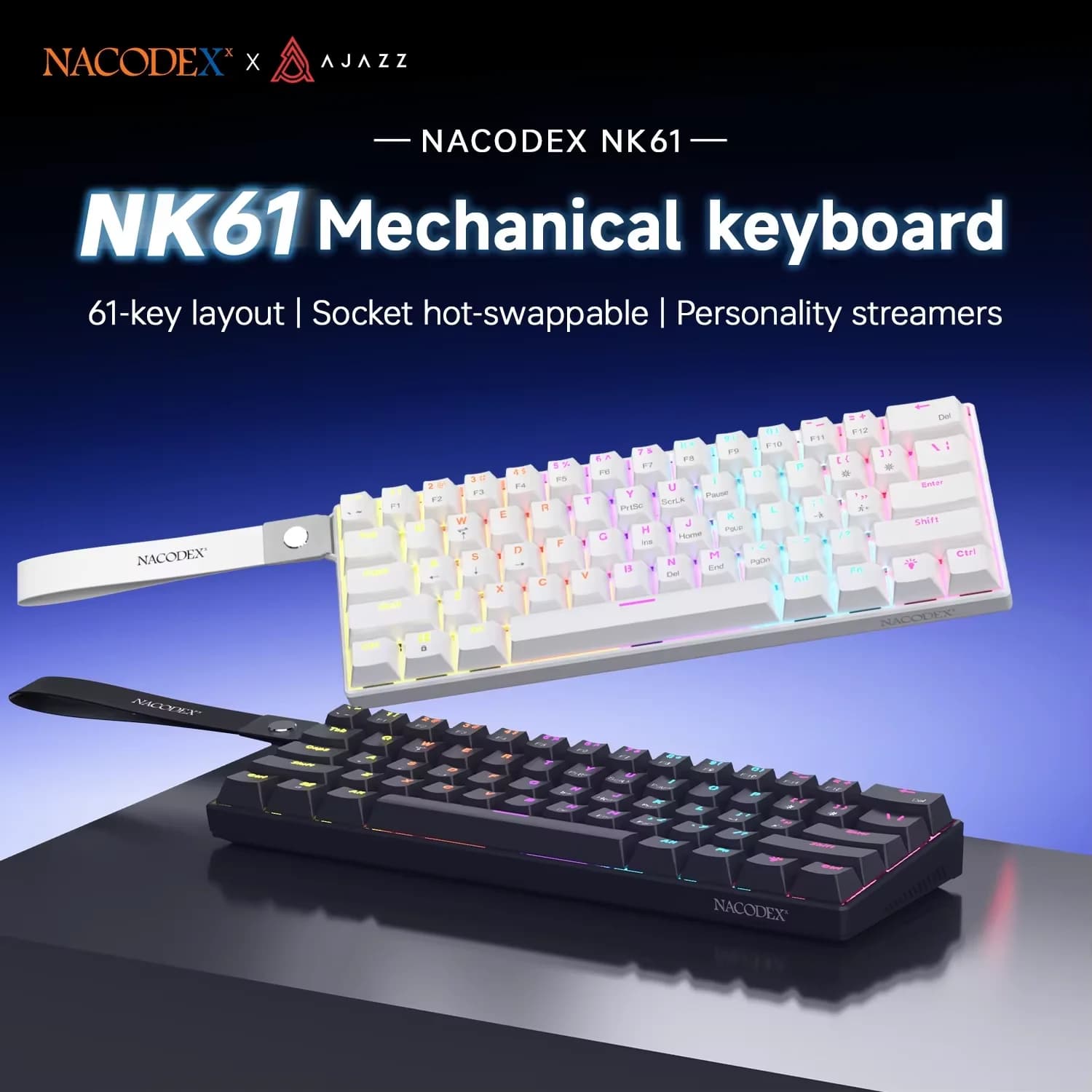 AJAZZ NK61 Przewodowa Klawiatura Mechaniczna Gamingowa 60% RGB Hot-Swappable 61 Klawiszy Red Switch Mini Klawiatura dla Graczy PC