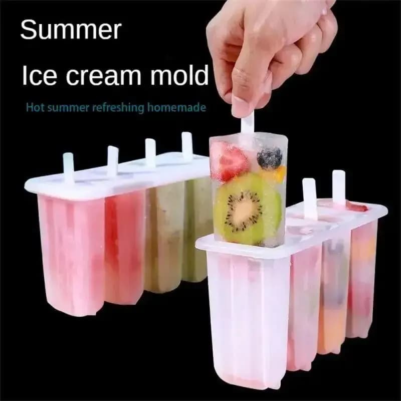 4-Link Stara Forma do Popsicle Z Pokrywką Domowe Domowe Lodówki z Fasolą Mung Domowe Lodówki Zamrożone Formy do Lodów