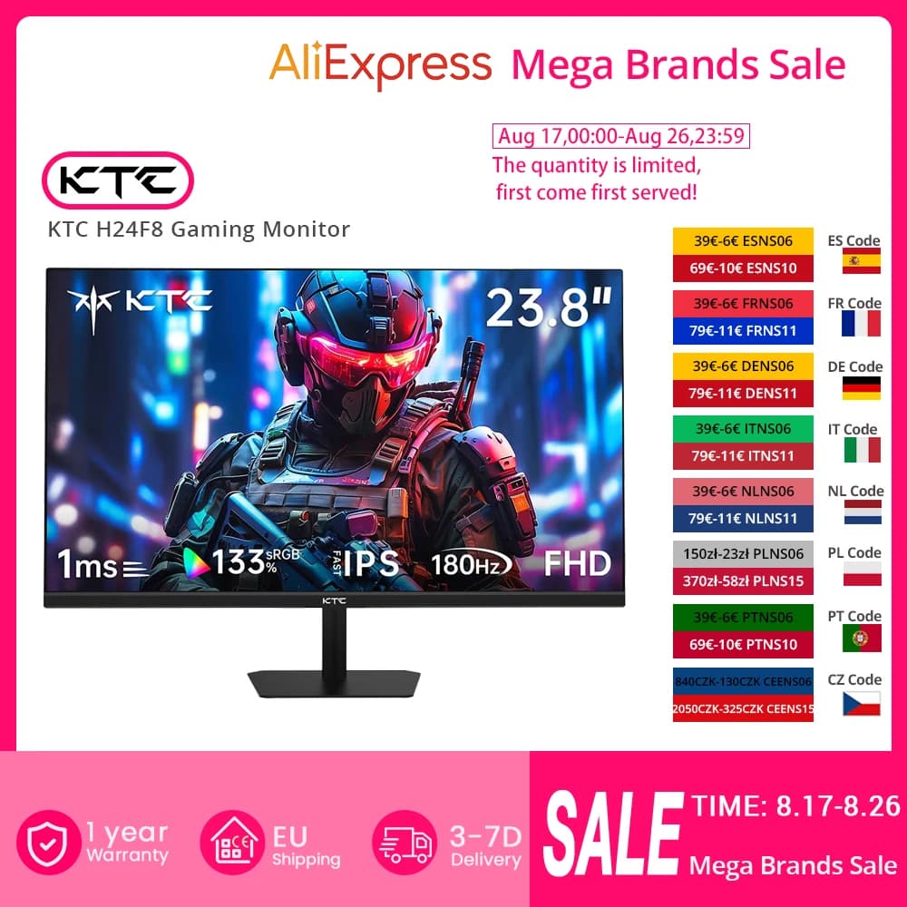 KTC H24F8 — monitor gamingowy 23,8″ Full HD IPS 180Hz, 1ms, HDR10