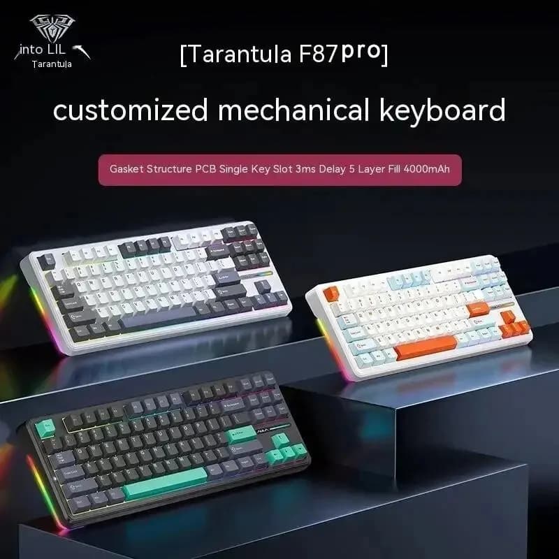 AULA F87 Pro — bezprzewodowa klawiatura mechaniczna 2,4G/USB/Bluetooth, RGB PBT