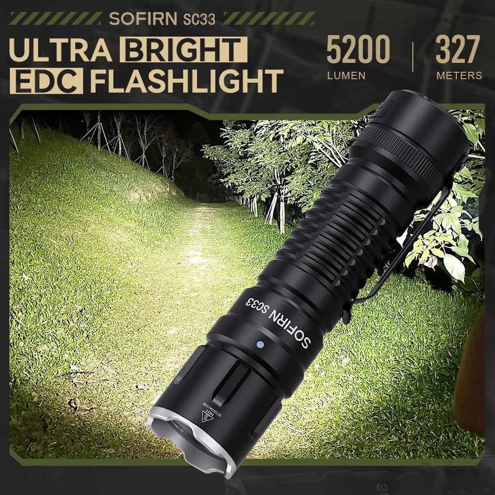 Sofirn SC33 – latarka taktyczna LED 5200 lm, XHP70.3 HI, USB-C, ogniwo 21700