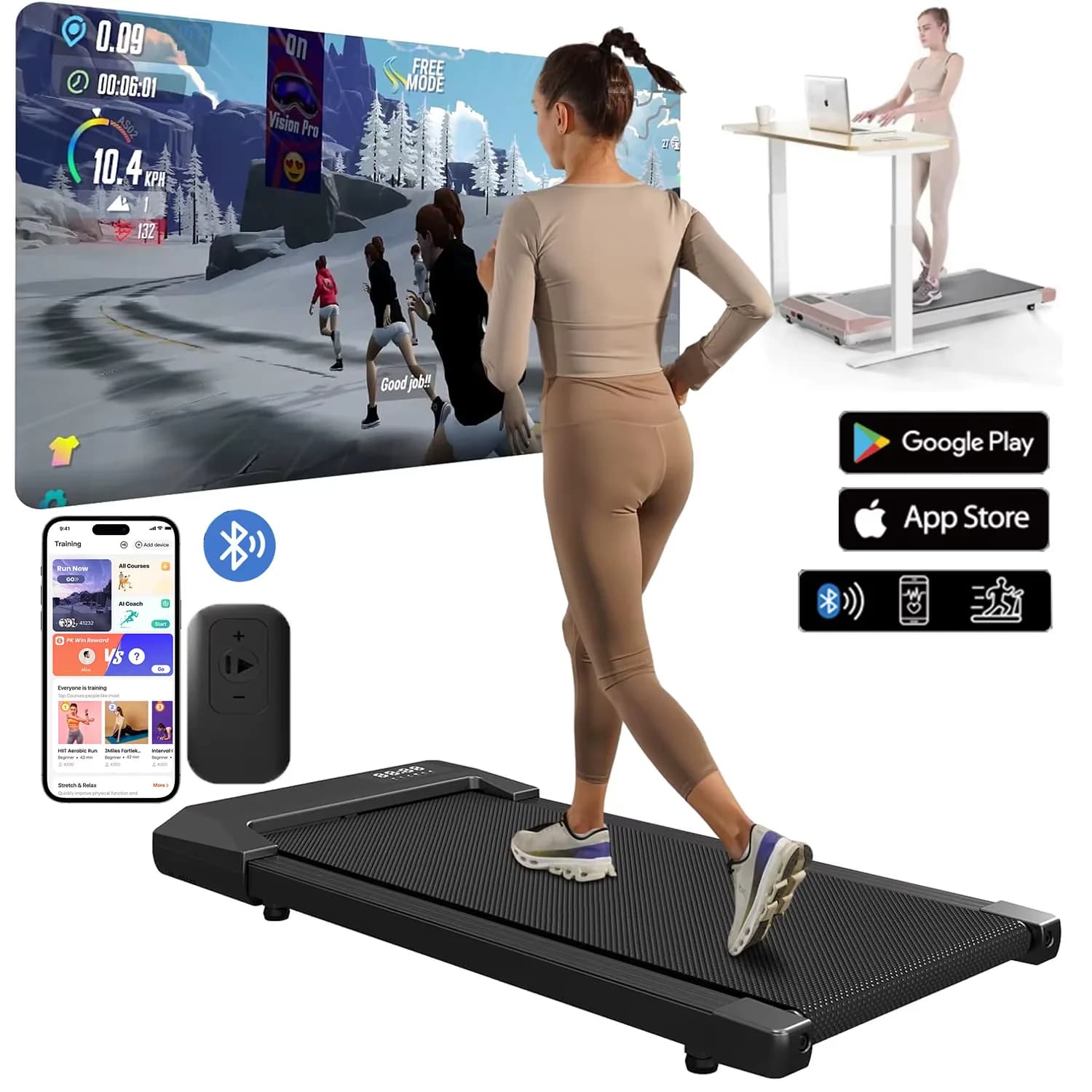 Bieżnia domowa 136 kg, 2,5 KM, LCD + Bluetooth