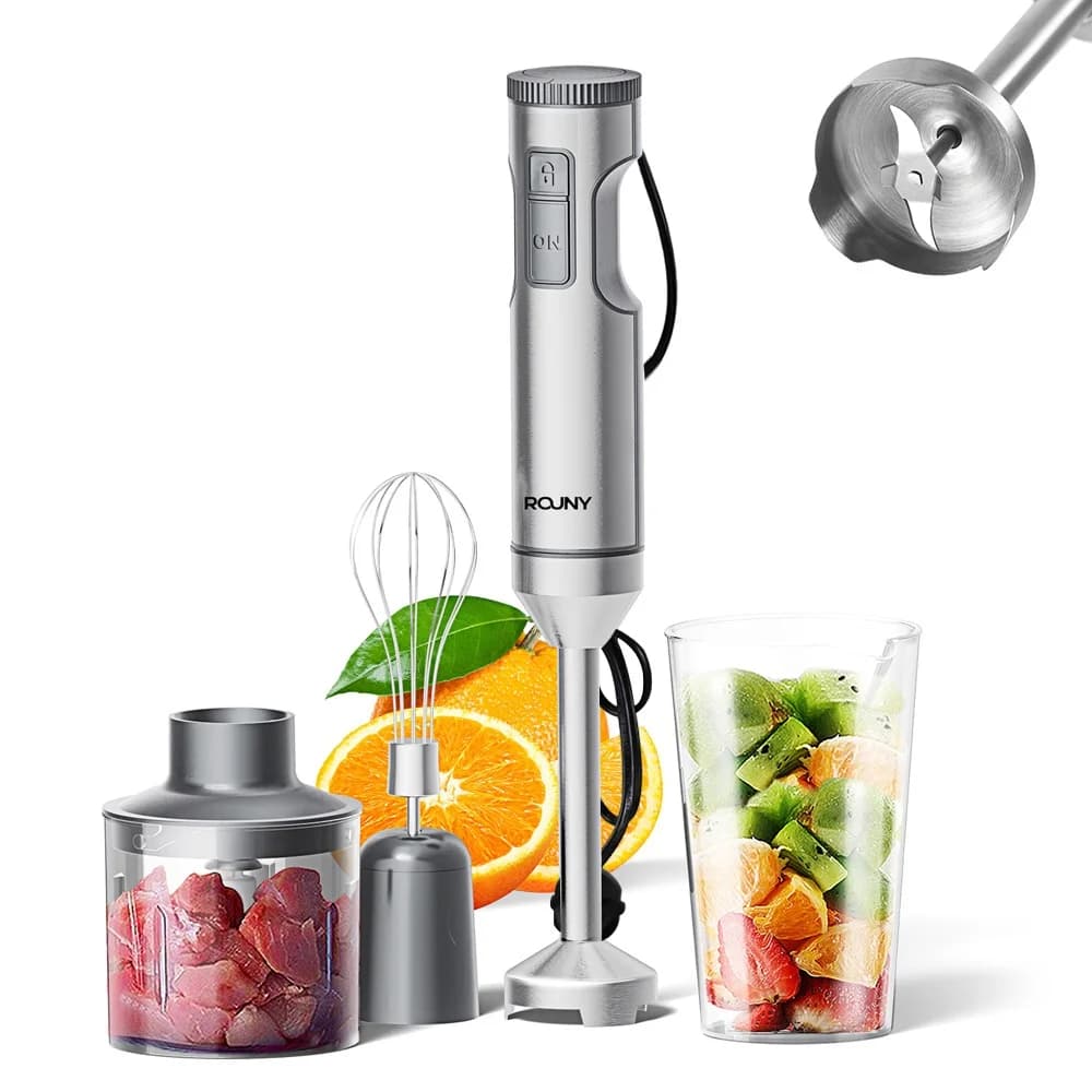 Ręczny blender zanurzeniowy Potężny mikser do żywności 4 w 1, mikser do żywności ze stali nierdzewnej, zlewka do mieszania 700 ml, procesor 500 ml, trzepaczka