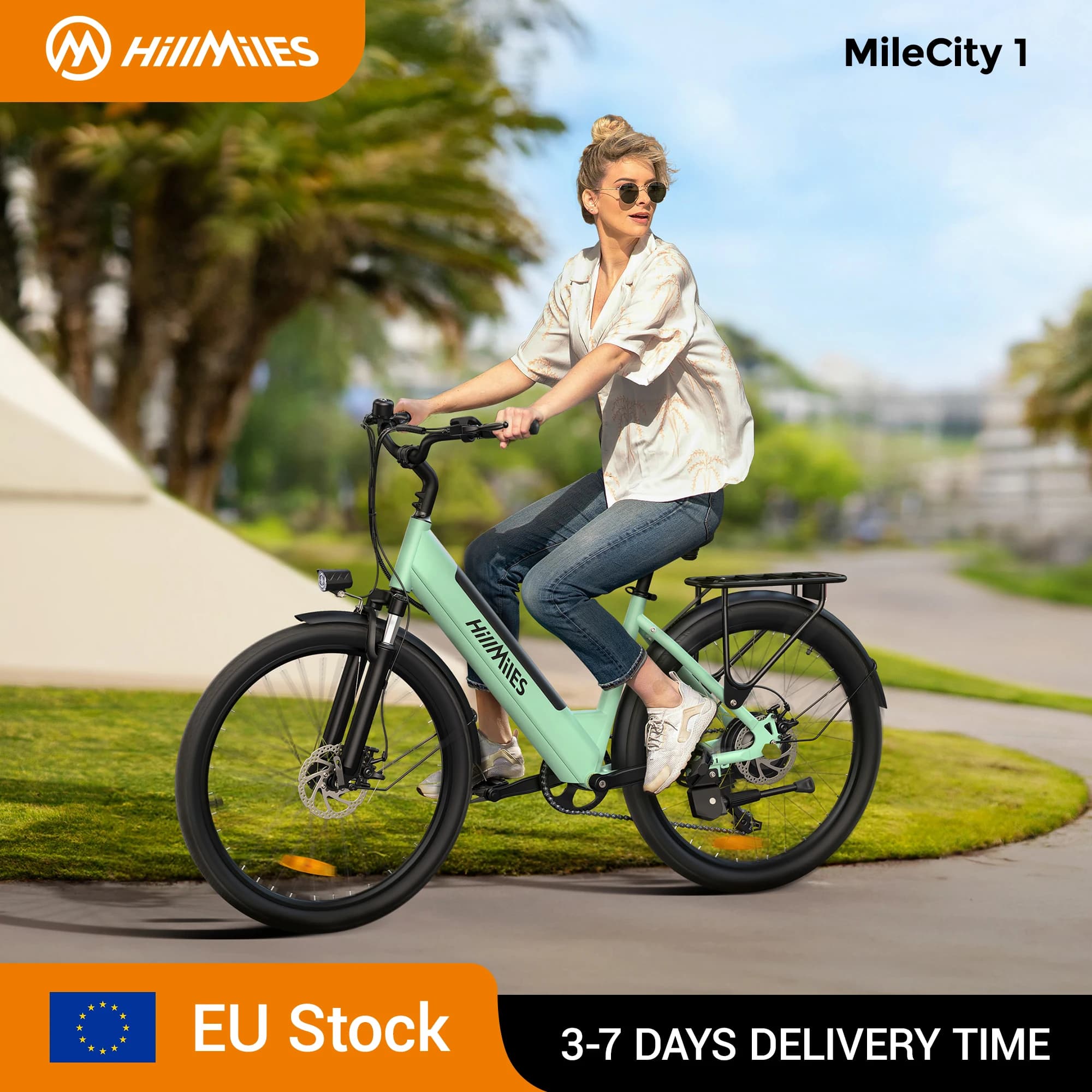 MileCity 1 26” Electric Bike for Commuting, 120km Range, 250W, 36V 13Ah Battery, Speed 25 km/h, 7 Gears, Disc Brakes E-bike