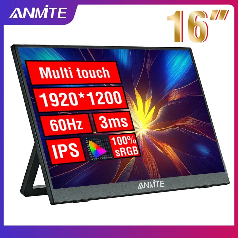 Anmite 16″ — przenośny monitor dotykowy 1200P HDR, Xbox/PS4/PS5/Switch/PC