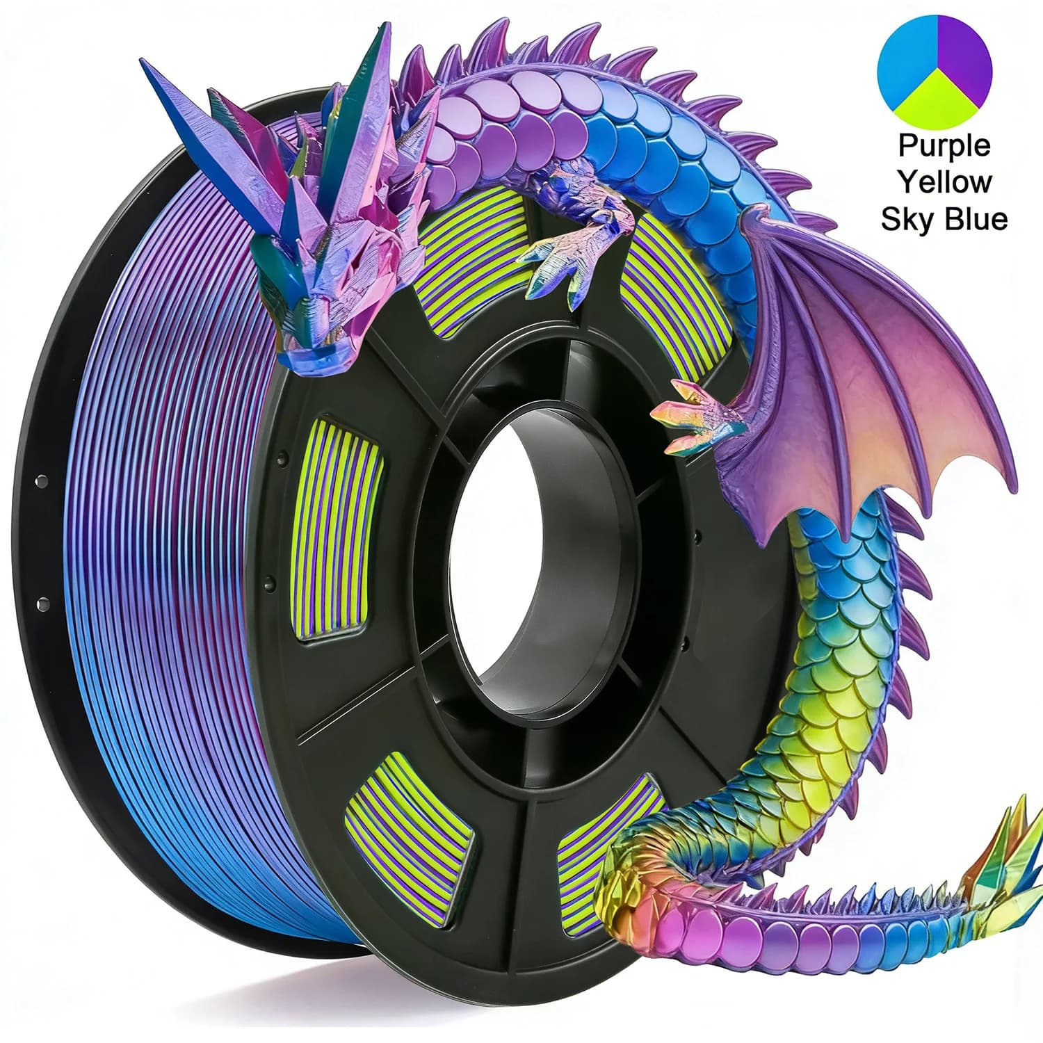 Trójkolorowy filament do drukarek 3D Silk PLA, 1.75mm, wielokolorowy filament do druku 3D, fioletowo-błękitno-żółty filament, 250g (0.55lbs)