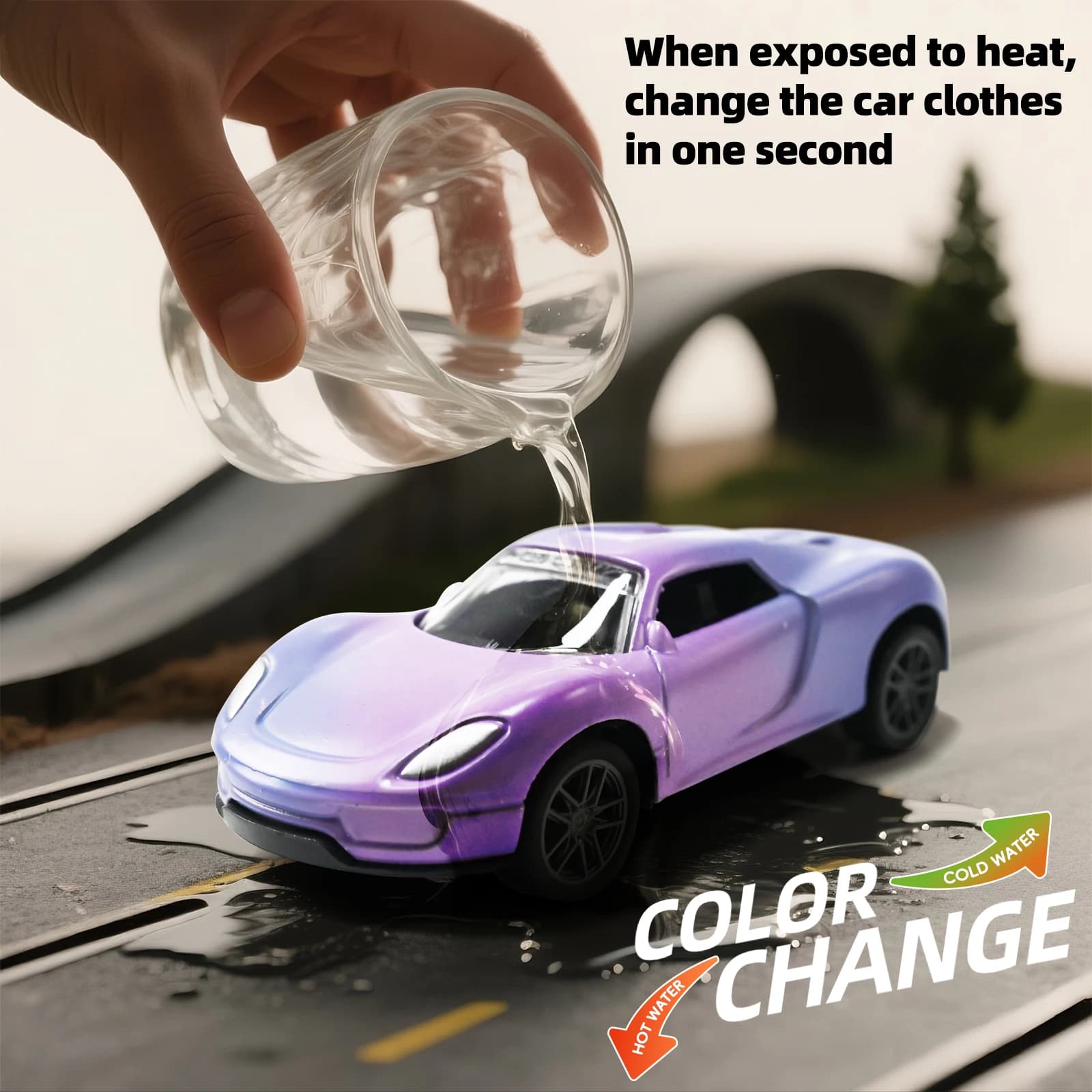 Mini Magiczny Samochód ze Stopu Metali Zmieniający Kolor pod Wpływem Wody i Temperatury 1:60, Model Wyścigowy z Napędem Pull-Back, Wytrzymały i Odporny na Uderzenia, Idealny na Prezent dla Chłopców i Dzieci