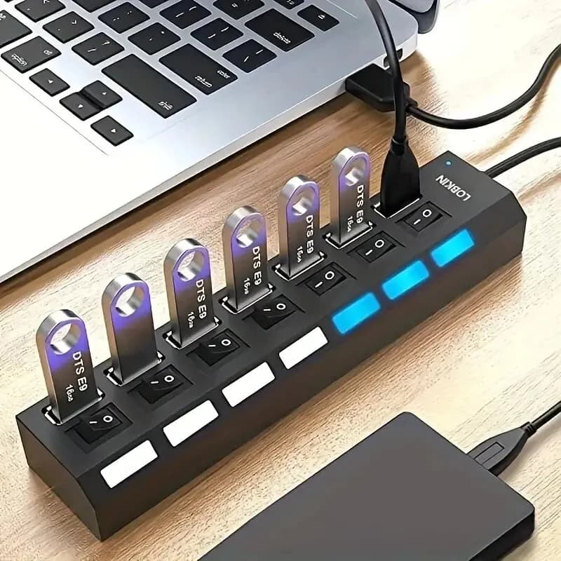 HUB USB 2.0 — rozdzielacz na 4 lub 7 portów z podświetleniem LED