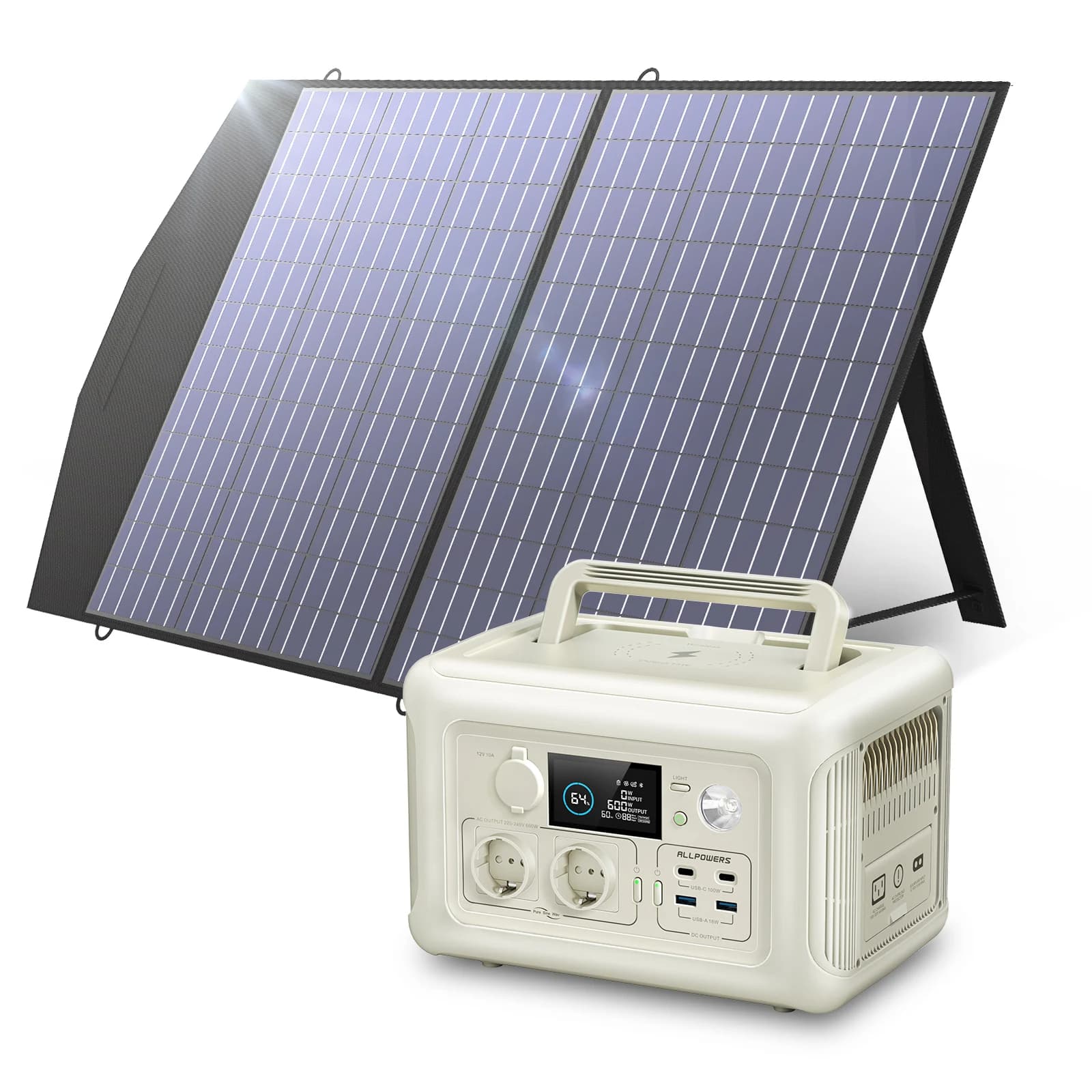 ALLPOWERS R600 Przenośna Stacja Zasilania 600W 299Wh LiFePO4 Generator Solarny UPS Zasilanie Awaryjne MPPT i Panel Solarny 100W do Kempingu