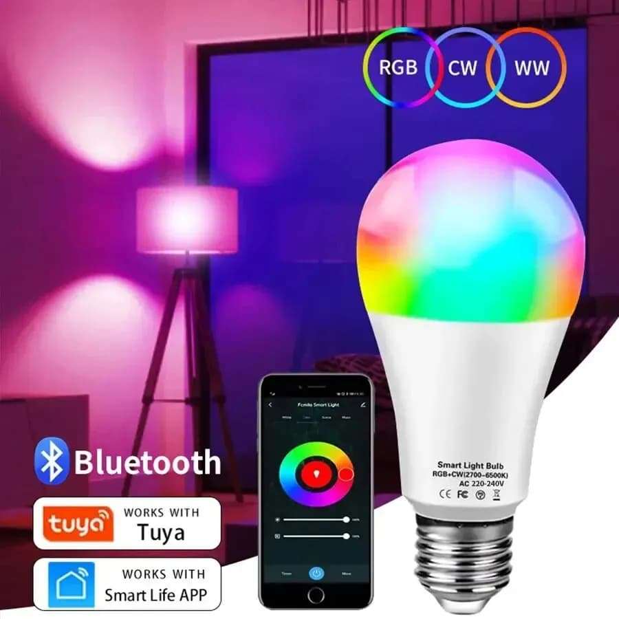 Tuya – inteligentna żarówka LED E27 RGB, sterowanie aplikacją, ściemnialna