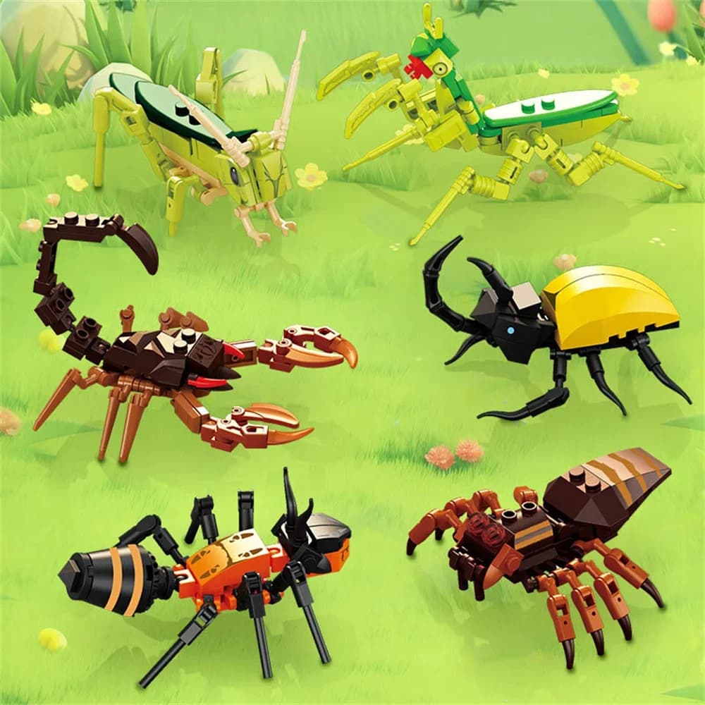 Moc Owad Model Zwierzęcia Pszczoła Mrówka Motyl Kryt Konik Polny Zestaw Klocków Diy Puzzle Dla Dzieci Zabawki Chłopiec Dziecko Prezent