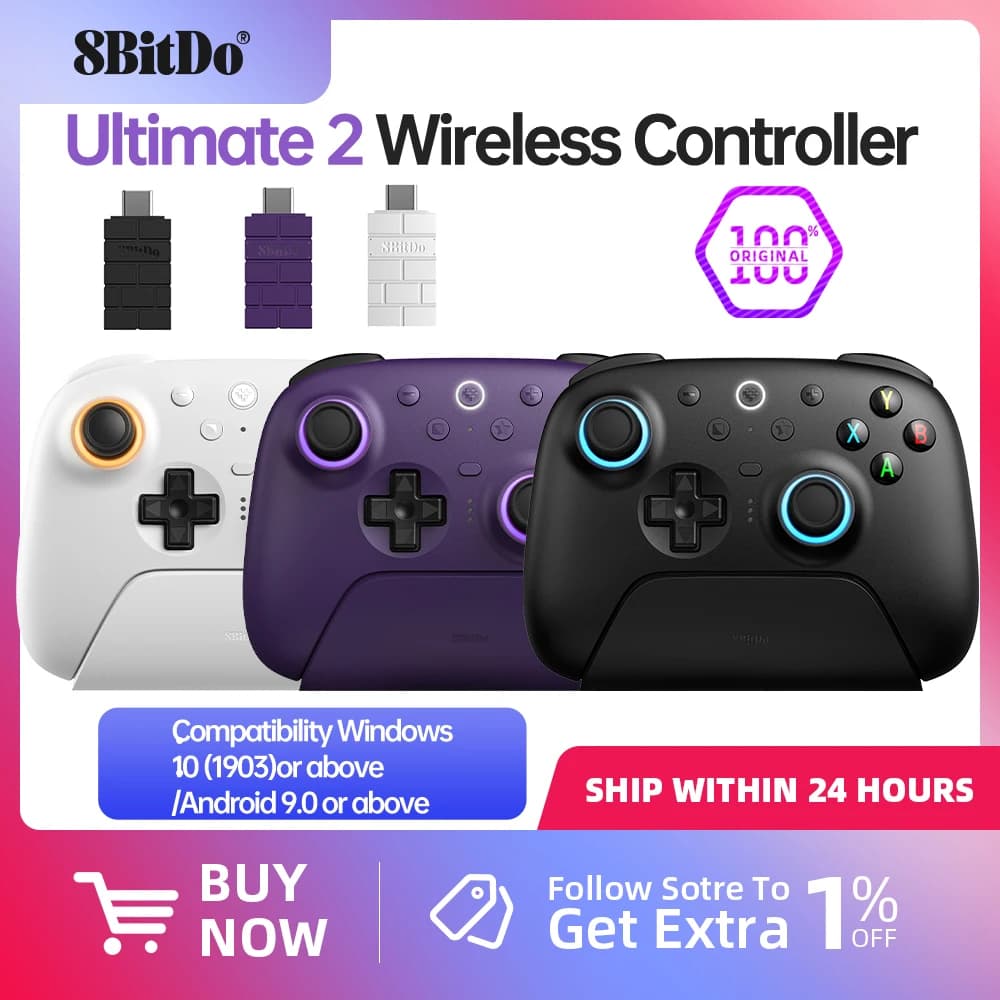 Kontroler bezprzewodowy 8BitDo Ultimate 2 – drążki TMR, do PC i Androida