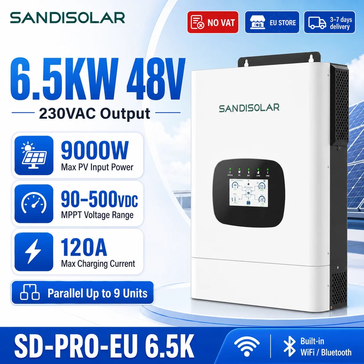 SANDISOLAR — hybrydowy inwerter solarny 4,2 kW / 6,5 kW 24 / 48 V off-grid, MPPT 120 A, WiFi