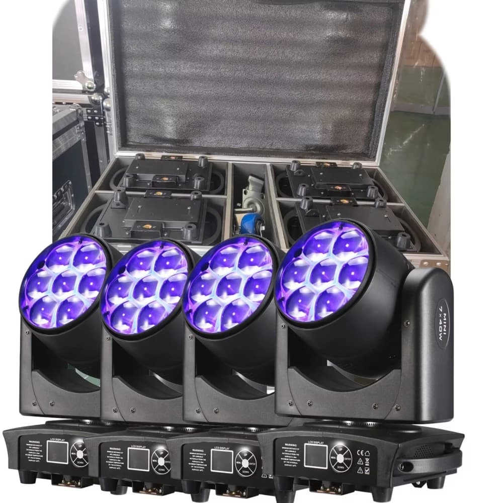 Zestaw 4 ruchomych głów LED Beam + Wash 7×40 W RGBW z zoomem i sterowaniem DMX