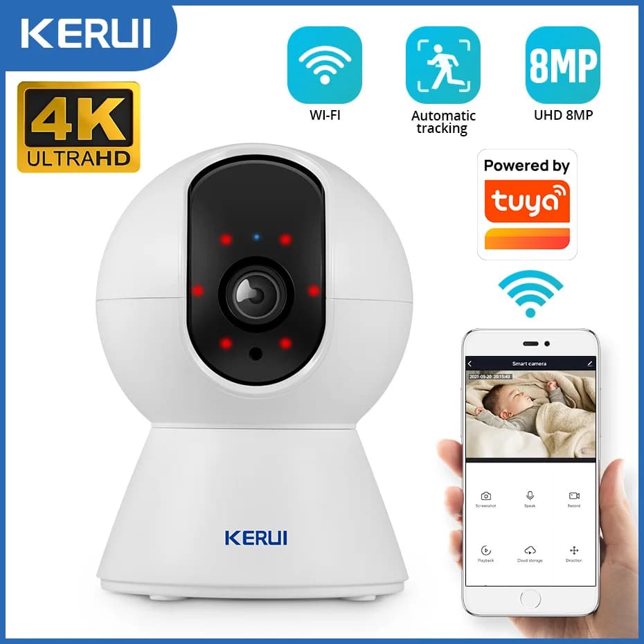 KERUI 5MP 8MP 4K HD WiFi Kamera IP Wewnętrzna Bezprzewodowa Kamera Bezpieczeństwa Domowego CCTV Współpracuje z Tuya Smart Auto Tracking