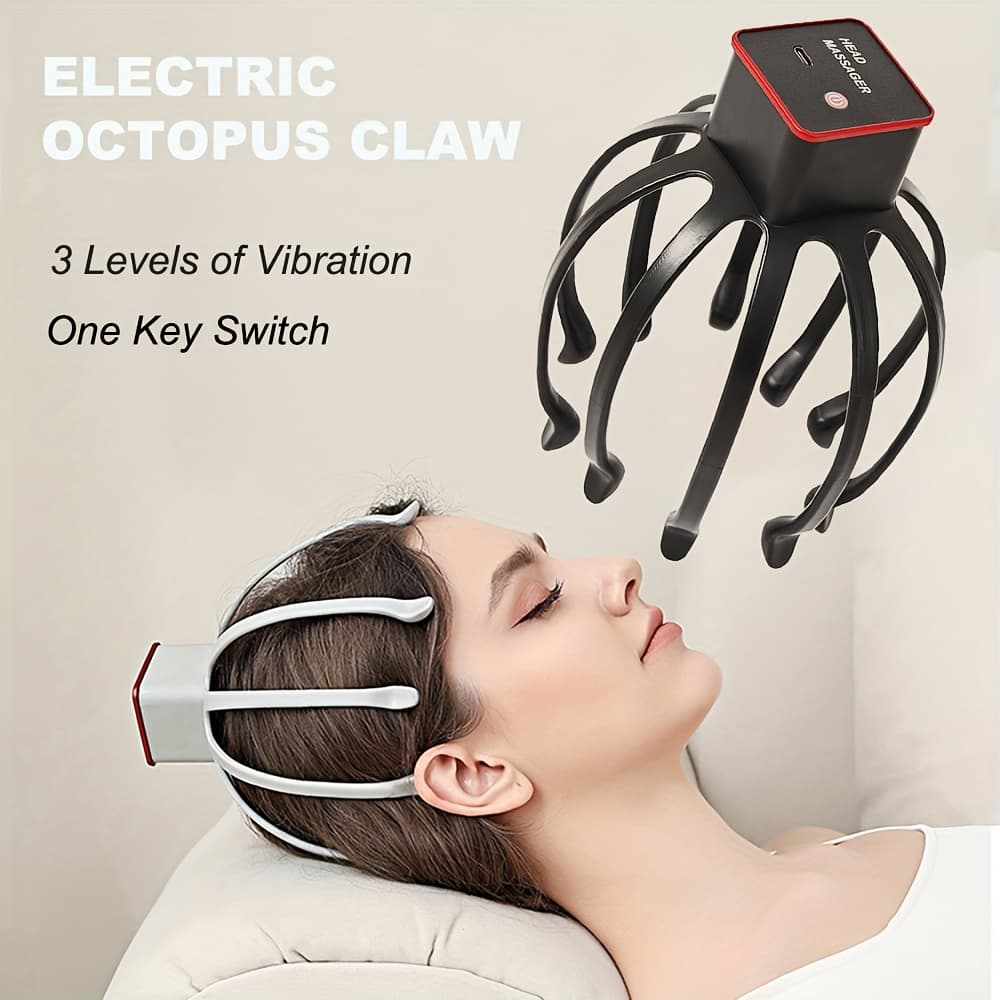 Masażer do skóry głowy „Ośmiornica” – elektryczny, wibracyjny, 3 prędkości, USB