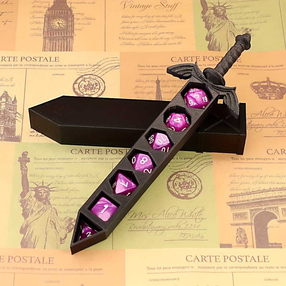 Zestaw kolorowych kostek RPG z mieczem – kompatybilny z kośćmi 22 mm, ABS