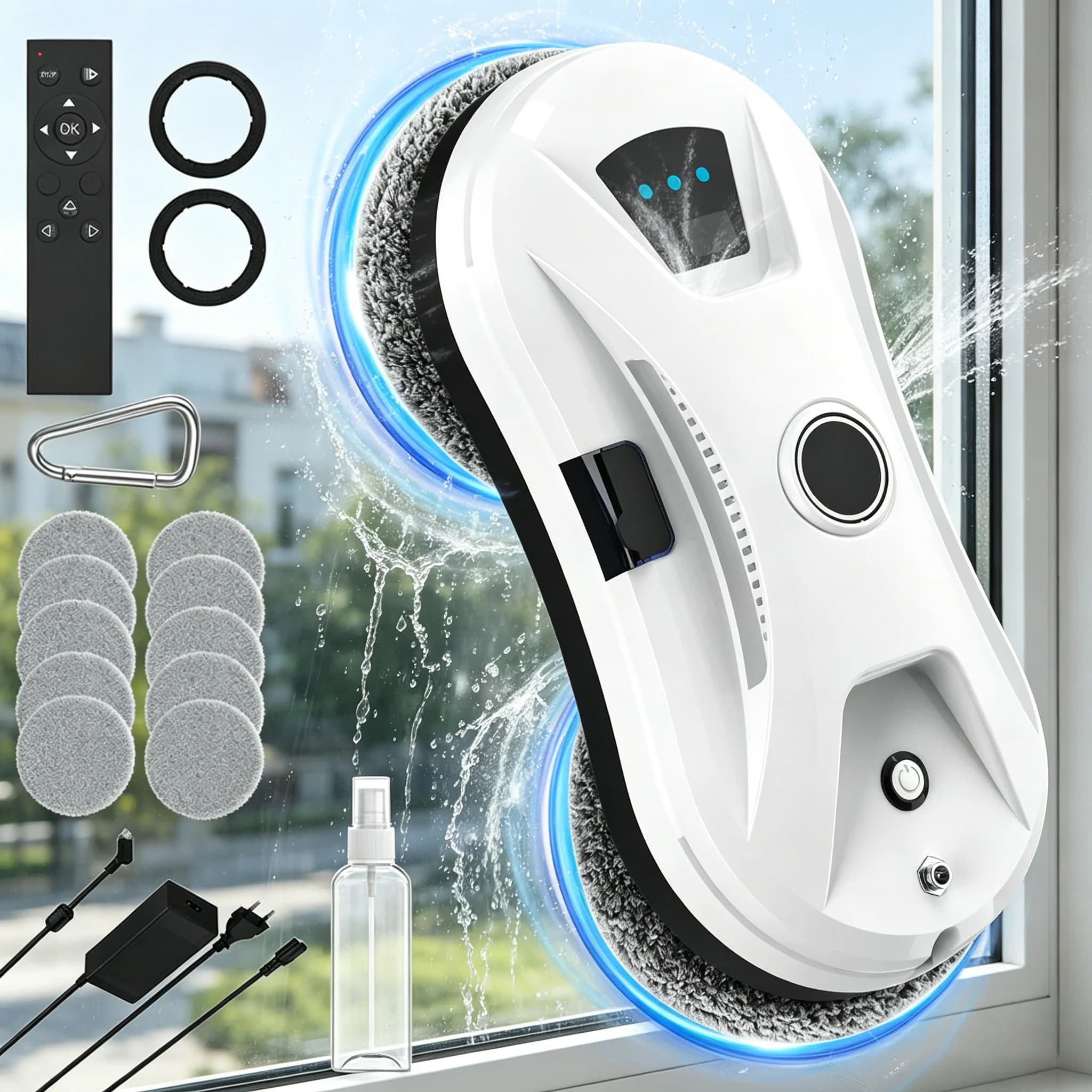 Robot do czyszczenia okien 5600PaUltra Thin Smart Automatic - Mocna adsorpcja, elektryczna myjka do szkła, zdalne sterowanie, do użytku w domu, wewnątrz, na zewnątrz, do samochodu.