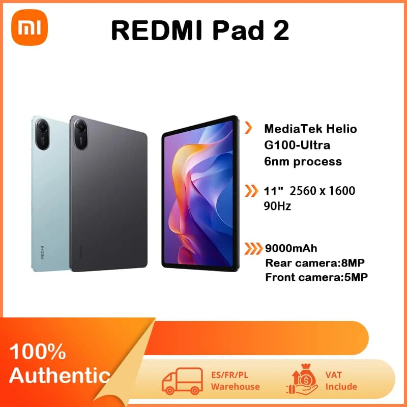 Xiaomi Redmi Pad 2 WiFi — tablet 11″ 90Hz, MediaTek Helio G100-Ultra, bateria 9000 mAh
