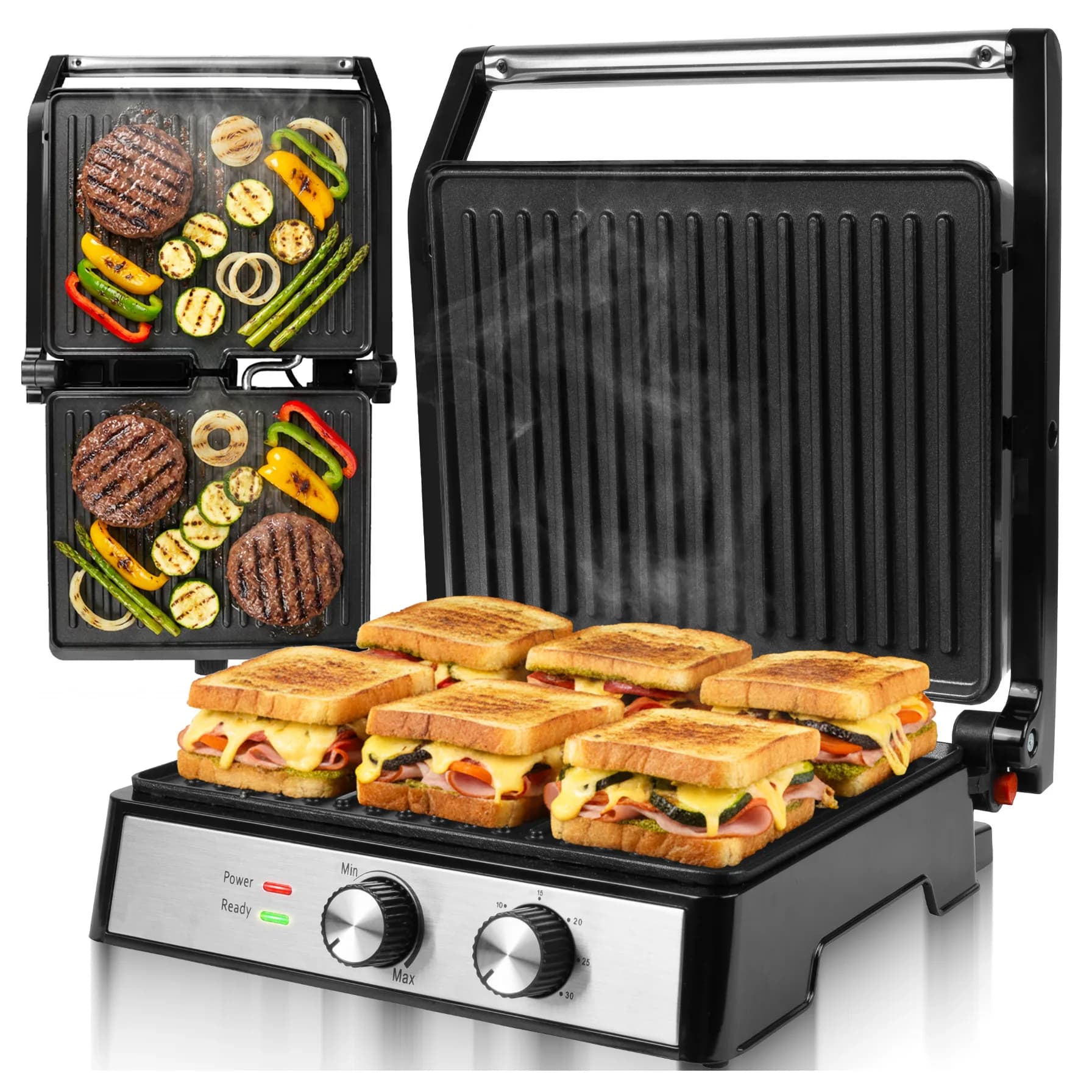 Grill elektryczny i opiekacz do panini 2500 W XXL Maltec – rozkładany