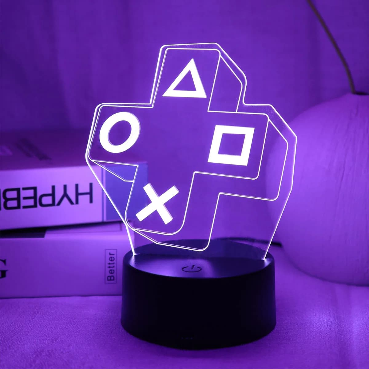 Lampka nocna 3D „przycisk krzyżak” – dotykowa, kolorowa LED, dekoracja sypialni