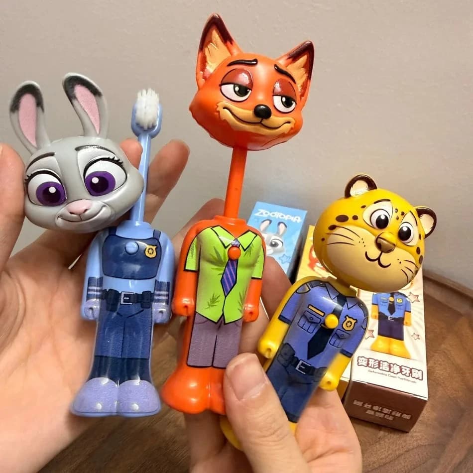 Szczoteczka do zębów Disney Zootopia z możliwością skaliowania, urocze figurki Nicka i Judy, anime, transformowalna szczoteczka z miękkim włosiem, szczoteczka z drobnymi włoskami, prezenty dla dzieci.