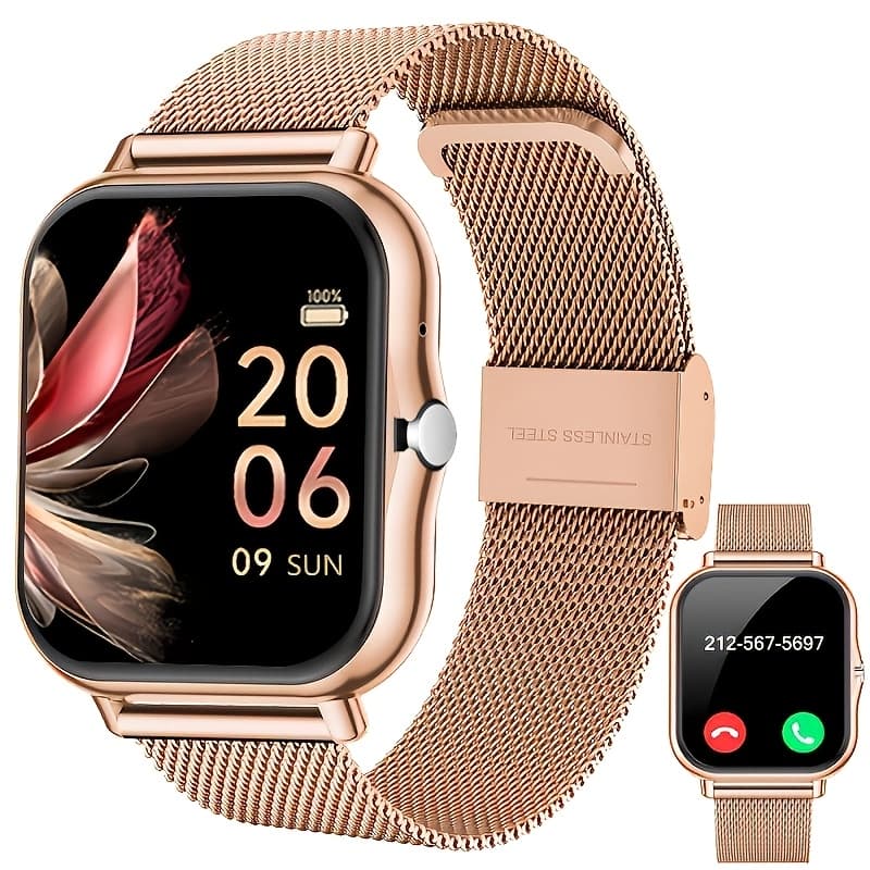 Smartwatch z pełnym ekranem dotykowym – rozmowy Bluetooth, 100+ trybów sportowych, stalowy pasek